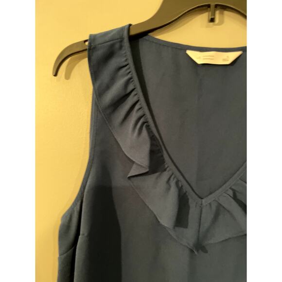 NWT LC Lauren Conrad Solid Blue Ruffle Neckline Blouse - Size L - Picture 3 of 7